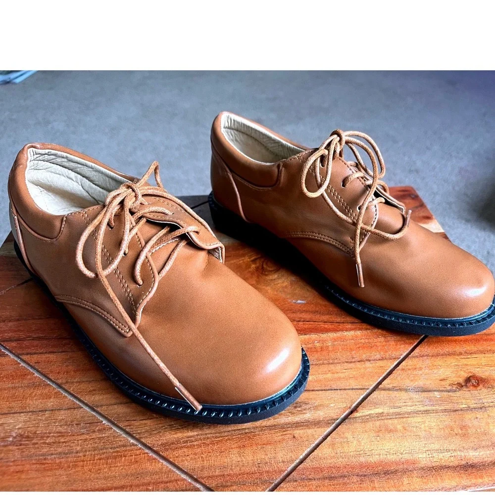 AKK Life Style Boys Tan Brown Lace Up Oxford‎ Dress Shoes Size 34 EU US 3